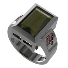 BG pánský prsten s granátem nebo vltavínem   713 Stříbro 925 - ruthenium (30-90dní) Vltavín a granát