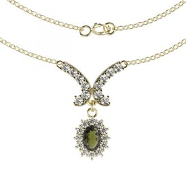 BG náhrdelník vsazený přírodní granát  298 Žluté zlato - 585 Vltavín a  kubický zirkon