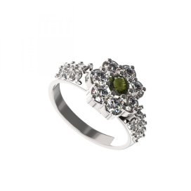 BG prsten 456-X kulatého tvaru Stříbro 925 - rhodium Vltavín a  kubický zirkon