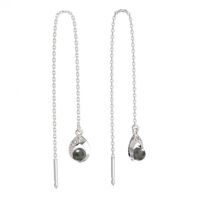 BeKid dětské náušnice 1242 s černou perlou Bílé zlato - 585 Diamant
