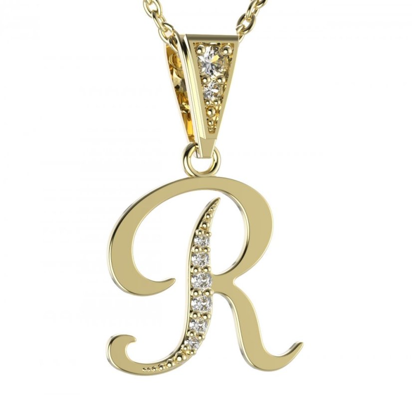 BG zlatý přívěsek písmenko R - 1226 Žluté zlato - 585 Diamant