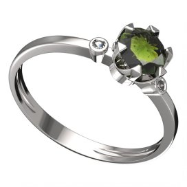 BG vltavínový prsten 872L Bílé zlato - 585 Vltavín a diamant