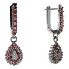 BG kapkovitého tvaru náušnice 454-94 Stříbro 925 - ruthenium (30-90dní) Granát