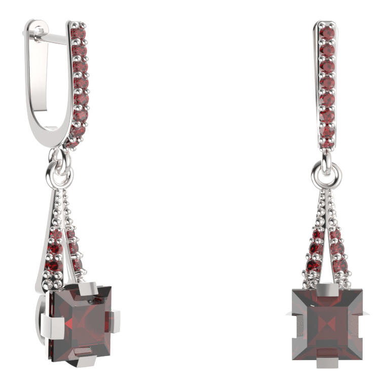 BG náušnice s centrálním čtvercovým kamenem 496-G91 Stříbro 925 - rhodium Granát
