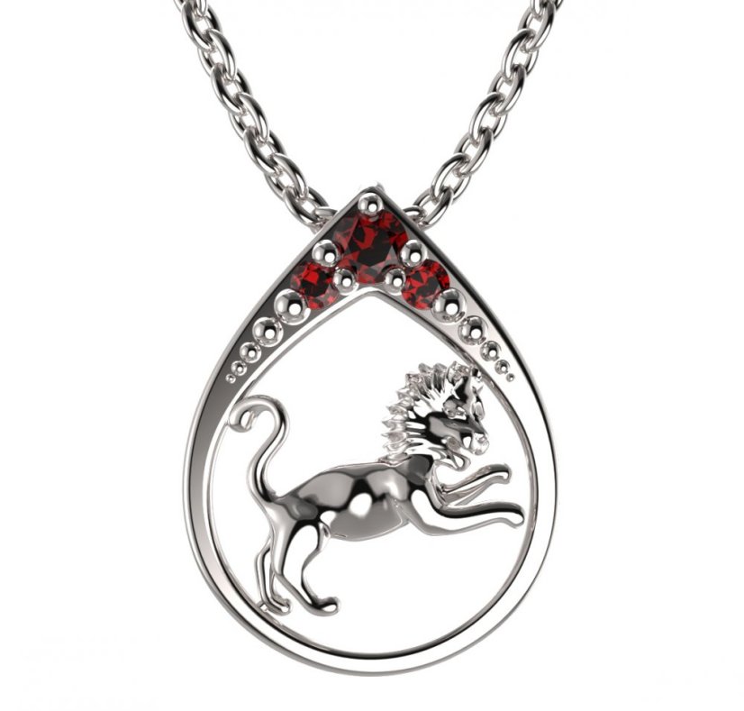 BG granátový přívěšek Lev 047 Stříbro 925 - rhodium Granát