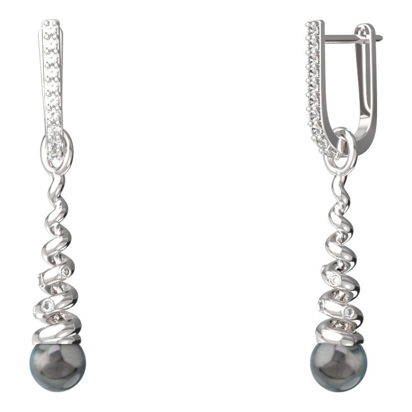 BG zlaté náušnice 635 černá perla Bílé zlato - 585 Diamant
