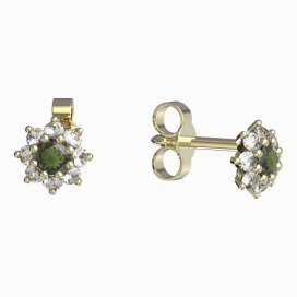 BG vltavínové náušnice 886 Žluté zlato - 585 Vltavín a diamant