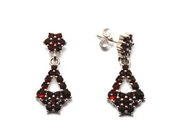 BG náušnice s českým granátem  058 Bílé zlato - 585 Granát