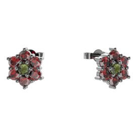 BG  náušnice 002 Stříbro 925 - ruthenium (30-90dní) Vltavín a granát