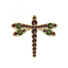 BG brož 347 Stříbro 925 - pozlacené Vltavín a granát