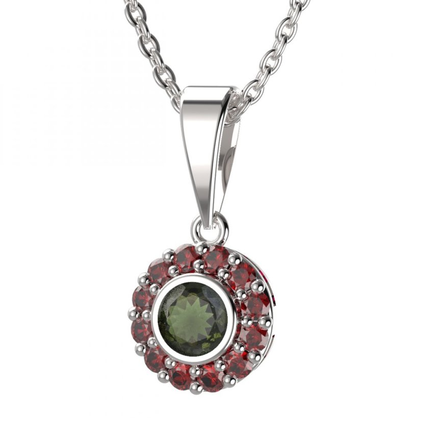 BG přívěs vsazený granát 744-0 Bílé zlato - 585 Vltavín a granát