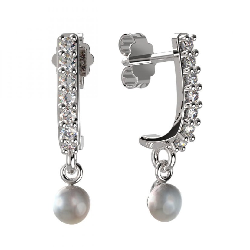 BG zlaté náušnice 1290 s bílou perlou Bílé zlato - 585 Diamant a perla