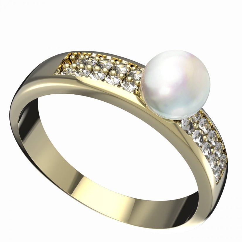 BG zlatý prstýnek s perlou 561 F Žluté zlato - 585 Diamant a perla