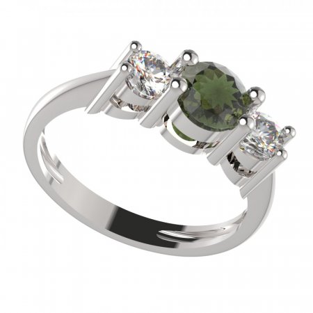 BG prsten přírodní broušený granát nebo vltavín 746 - Kov: Stříbro 925 - rhodium, Kámen: Vltavín a  kubický zirkon