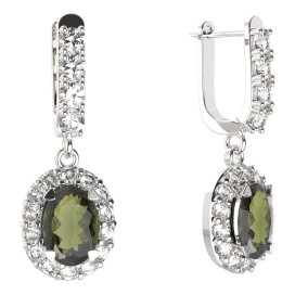 BG  náušnice 728 Stříbro 925 - rhodium Vltavín a  kubický zirkon