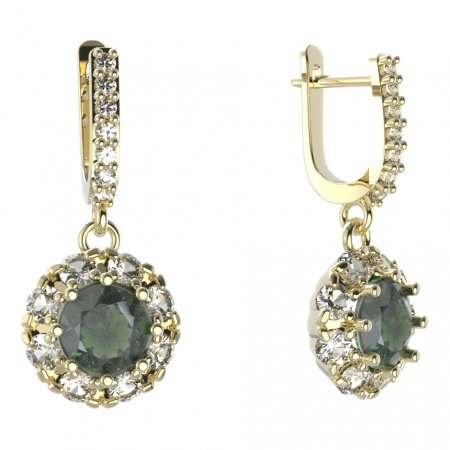 BG circular earring 472-84 - Metal: White gold 585, Stone: Moldavit and garnet