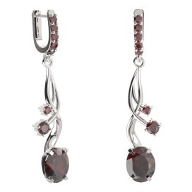 BG náušnice s centrálním oválným kamenem 493-P93 Stříbro 925 - rhodium Granát