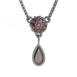 BG náhrdelník vsazeny kameny : vltavín a granát  255K Stříbro 925 - ruthenium (30-90dní) Granát