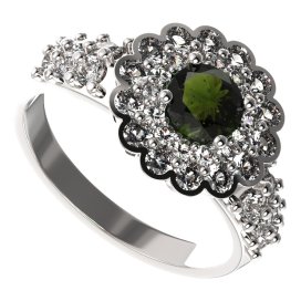 BG prsten 463-X kulatého tvaru Stříbro 925 - rhodium Vltavín a  kubický zirkon