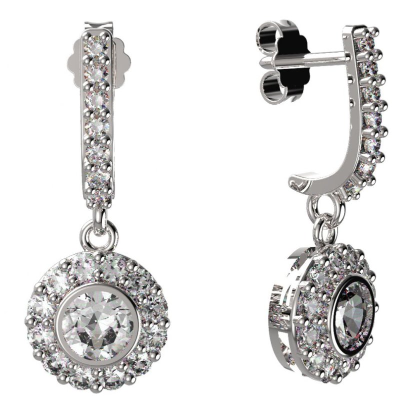 BG zlaté náušnice -  744 Bílé zlato - 585 Bílý kubický zirkon