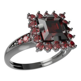 BG prsten čtvercový kámen 499-J Stříbro 925 - ruthenium (30-90dní) Granát