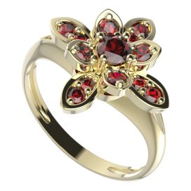 BG prsten květ 404-V Žluté zlato - 585 Granát