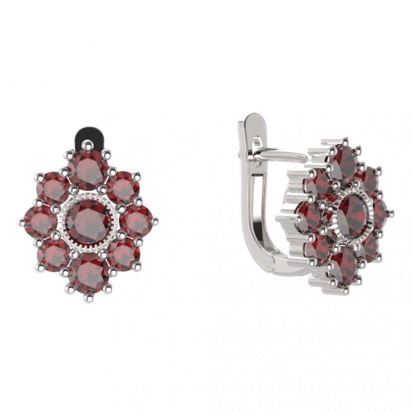 BG náušnice kulatého tvaru 017-07 Stříbro 925 - rhodium Granát