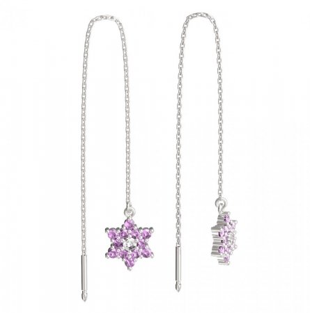 BeKid, Gold kids earrings -090 - Switching on: Chain 9 cm, Metal: White gold 585, Stone: Pink cubic zircon