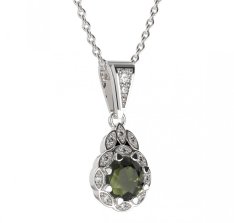 BG přívěs kulatý 991-1 Stříbro 925 - rhodium Vltavín a  kubický zirkon
