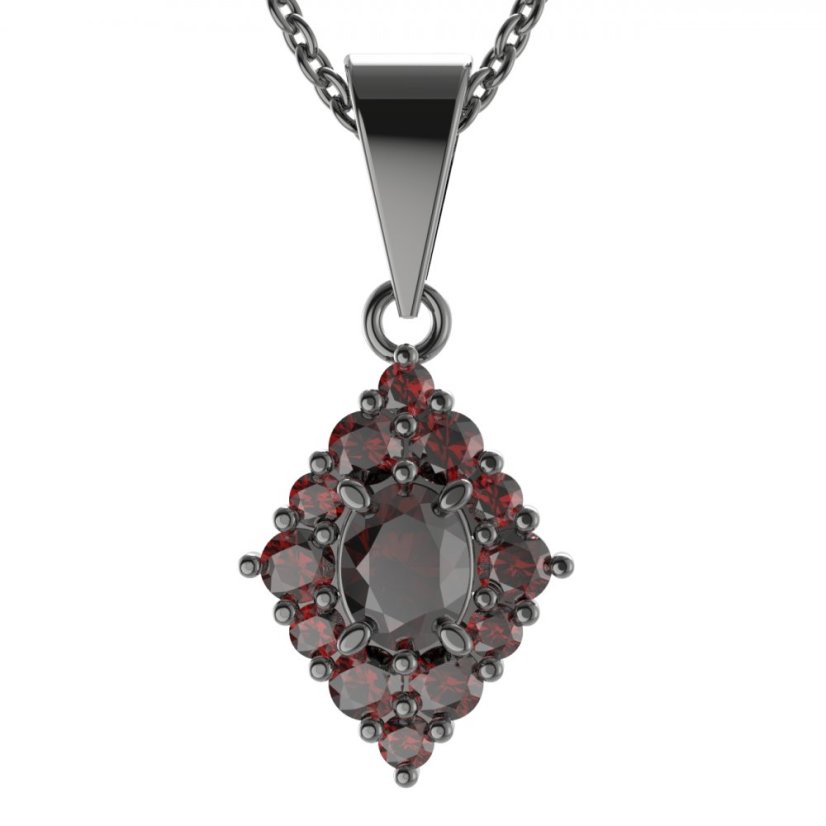 Stříbrný přívěsek s českým granátem, ruthenium – 422