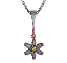 BG přívěs ve tvaru hvězdy 520-B Stříbro 925 - ruthenium (30-90dní) Vltavín a granát