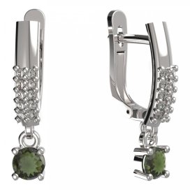 BG zlaté vltavínové náušnice 725 Bílé zlato - 585 Vltavín a diamant