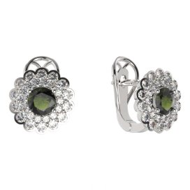 BG náušnice 463-R7 kulaté Stříbro 925 - rhodium Vltavín a kubický zirkon