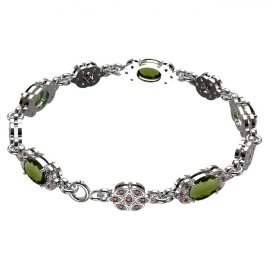 BG náramek vsazený český granát  961+ Bílé zlato - 585 Vltavín a granát