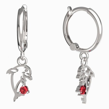 BeKid, Gold kids earrings -1183 - Switching on: Circles 12 mm, Metal: White gold 585, Stone: Red cubic zircon