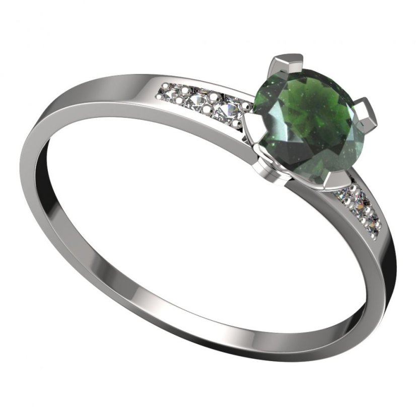 BG vltavínový prsten 558J Bílé zlato - 585 Vltavín a diamant