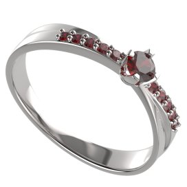 BG granátový, vltavínový  prstýnek 1450 Bílé zlato - 585 Granát