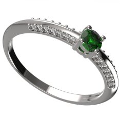 BG zlatý prstýnek 1145 /zásnubní-snubní/ Bílé zlato - 585 Zelený kubický zirkon