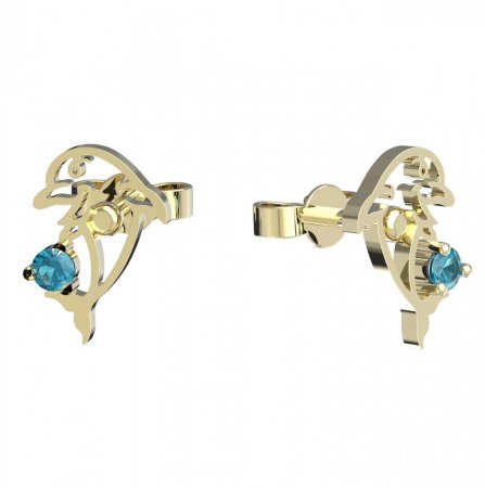 BeKid, Gold kids earrings -1183 - Switching on: Puzeta, Metal: Yellow gold 585, Stone: Light blue cubic zircon