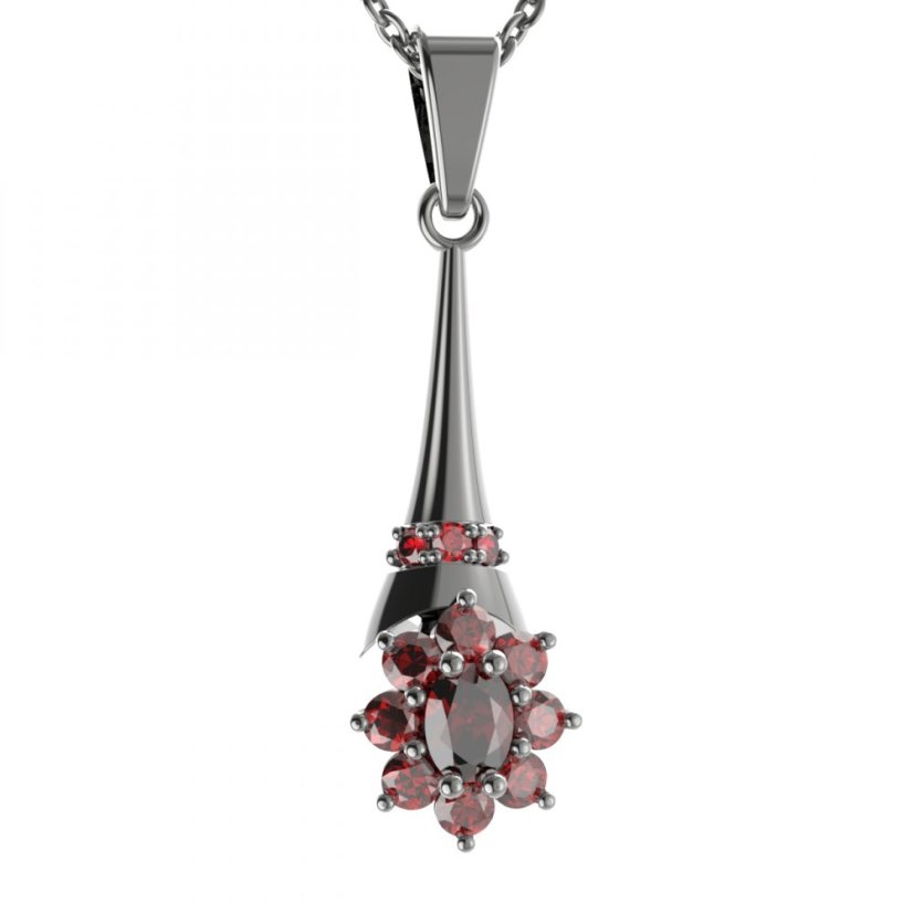 Stříbrný přívěsek s českým granátem, ruthenium – 627-C