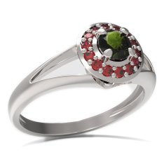BG prsten kulatý kámen 541-V Bílé zlato - 585 Vltavín a granát