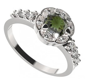BG prsten 994-Z kulatého tvaru Stříbro 925 - rhodium Vltavín a  kubický zirkon
