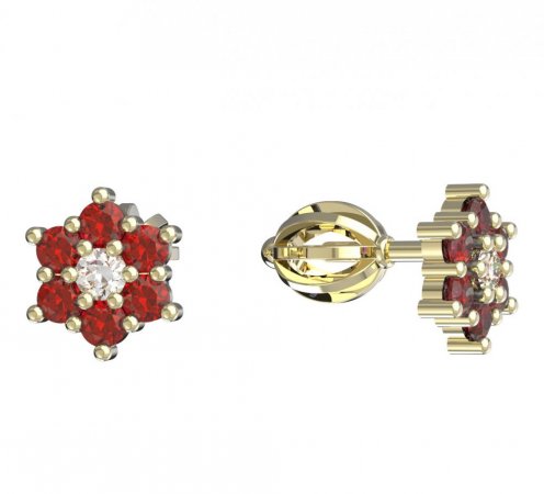BeKid, Gold kids earrings -109 - Switching on: Screw, Metal: Yellow gold 585, Stone: Red cubic zircon