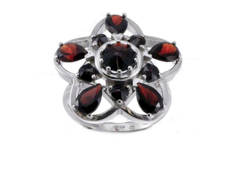 Stříbrný prsten s přírodním granátem, ruthenium – 446