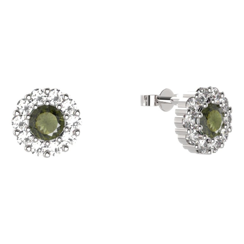 BG náušnice kulaté -  628 Stříbro 925 - rhodium Vltavín a  kubický zirkon
