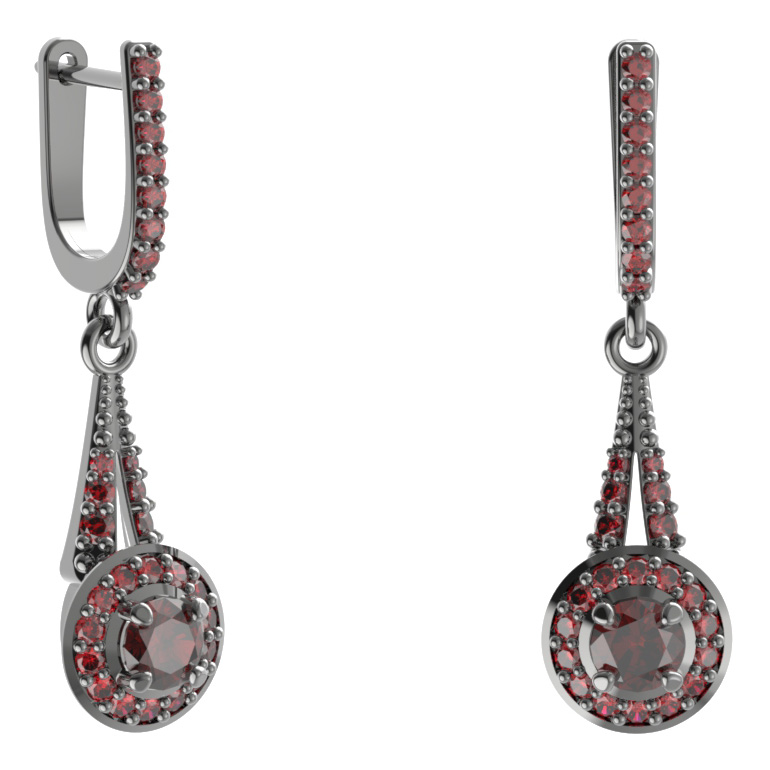 Stříbrné náušnice s českým granátem, ruthenium, anglické zapínání – 541-G91