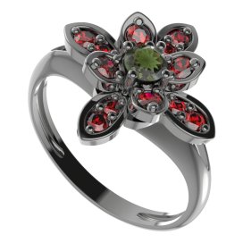 BG prsten květ 404-V Stříbro 925 - ruthenium (30-90dní) Vltavín a granát
