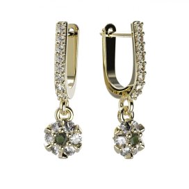 BG vltavínové náušnice 879 Žluté zlato - 585 Vltavín a diamant