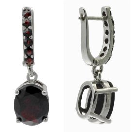 BG náušnice vsazený přírodní granát 689 Bílé zlato - 585 Granát