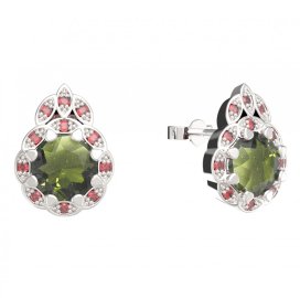 BG náušnice kulaté 991-03 Stříbro 925 - rhodium Vltavín a granát